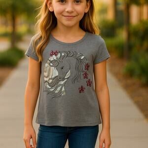Crazy 8 Girls Tee TShirt Top T Shirt Size S 5 6 Gray Unicorn Pink Sequins